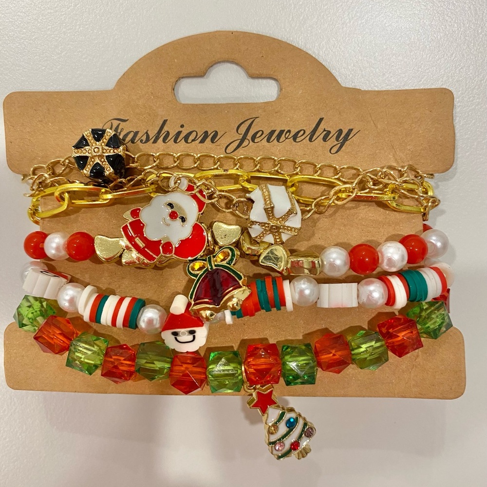Festive Gold and Red Beaded Bracelet Set